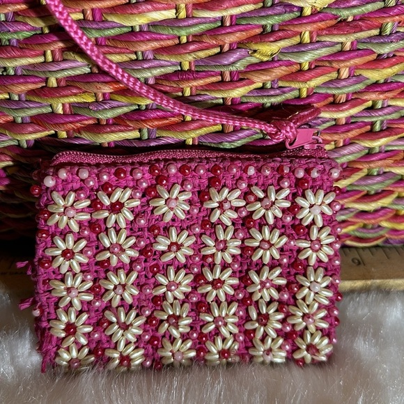 Vintage straw bag orange, green, pink, purple (make an original Easter basket) - Picture 3 of 10